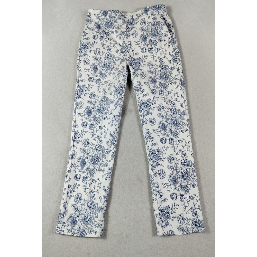 Maison‎ D'Amélie Paris Pants Womens 4 White Floral Ankle Slim Fit Stretch Twill